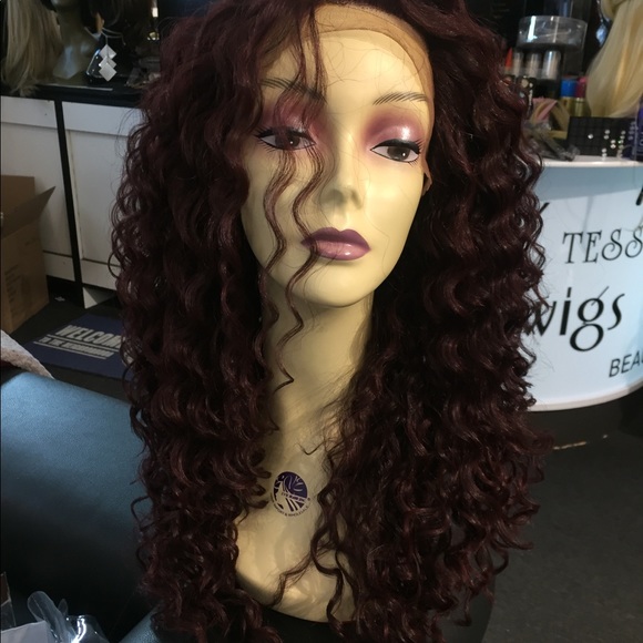 Red Wine Wig Long Curly Lacefront Wig - Picture 7 of 8